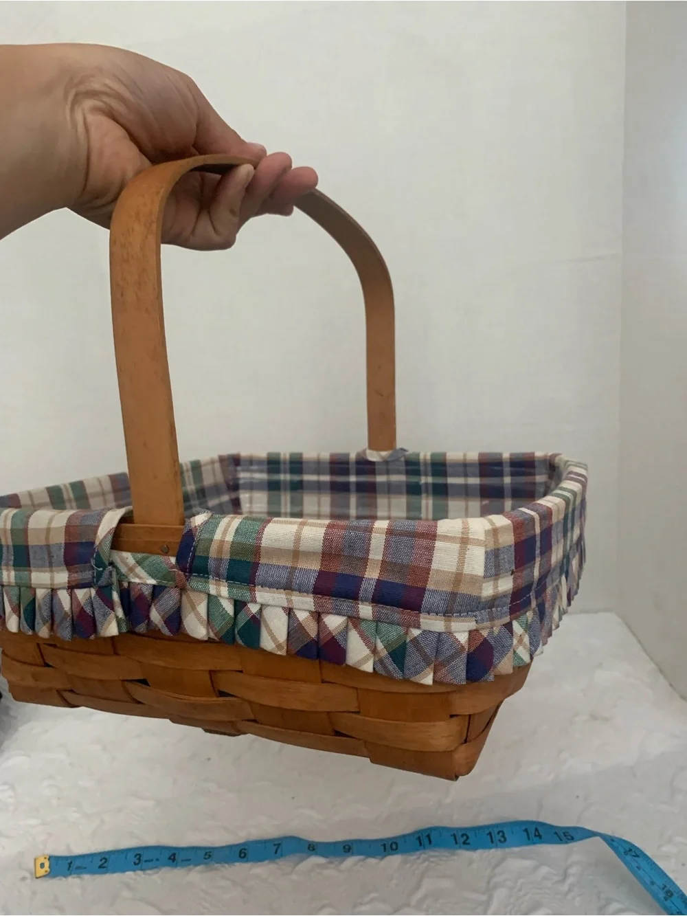 Vintage Longaberger Basket Plaid Stationary Handle Plastic Protector Liner 1991